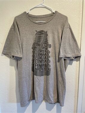 Doctor Who Mens Large Gray Graphic T-Shirt Dalek Exterminate Typography 2XL